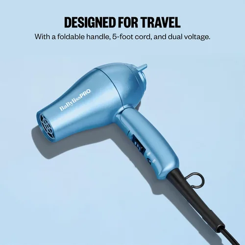 Vista 13 de BaBylissPRO Nano Titanium Travel Hair Dryer, 1000 Watt Professional Blow Dryer with Concentrator Nozzle, Foldable Handle, Dual Voltage