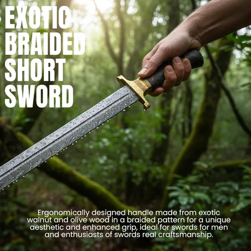 Vista 4 de Szco Supplies Espada trenzada exótica de acero de Damasco, marrón, 22 pulgadas