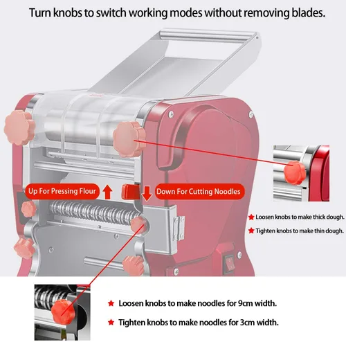 Vista 7 de Máquina para Hacer Pasta, Fabricadora Eléctrica de Fideos y Dumplings para Uso Doméstico/Comercial, Completamente de Acero Inoxidable con Cuchillo