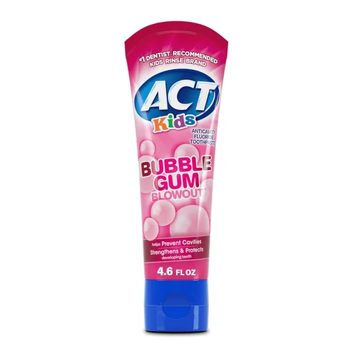 ACT Kids - Pasta de dientes con flúor anti-caries 4.6 oz. Sabor explosión de goma de mascar