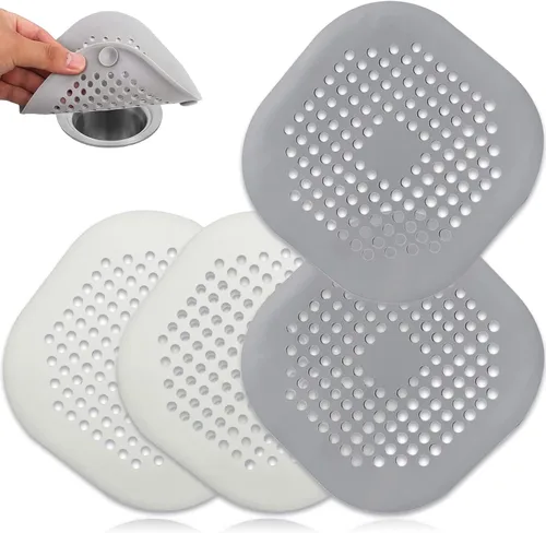Vista 11 de Paquete de 6 atrapapelos de desagüe de silicona duradera, tapones para cabello, cubiertas para desagüe de ducha, fácil de instalar y limpiar