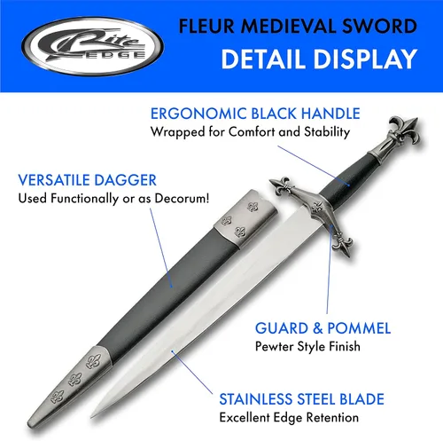 Vista 2 de SZCO Supplies Fleur - Espada de daga medieval, 9 pulgadas, color negro