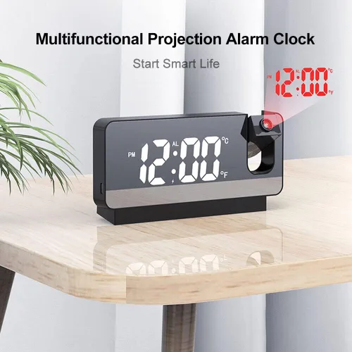 Vista 4 de RUNAAJA - Reloj despertador digital LED inteligente, proyector de temperatura, tiempo, pantalla LCD, reloj despertador de proyección