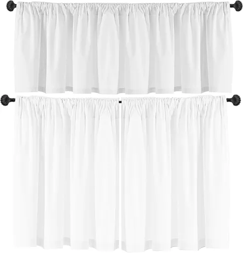 Vista 11 de 2 paneles de cenefas de cortina negras de Navidad para ventanas de cocina, cortinas cortas para ventanas de cocina, baño, decoración de lavandería