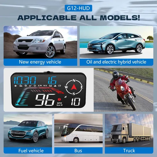 Vista 8 de Hud Visualización de Cabeza para Coche G12 con Pantalla LED HD para Todos los Modelos de Velocímetro, con Sensor de Luz Adaptativo