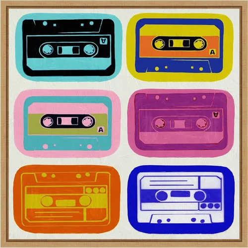 Vista 17 de Amanti Art Framed Canvas Wall Art 16x16 Retro Cassettes by PI Studio, Framed Wall Art Canvas, Entertainment Artwork, Traditional Decor, Small Poster