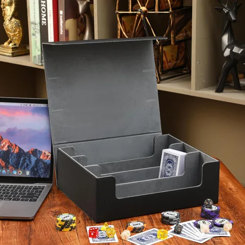 Vista 7 de Funda de piel sintética para tarjetas intercambiables, Mtg, Tcg, tarjeta de cierre magnético y tarjetas deportivas (negro)