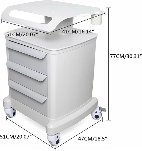 Vista 2 de Carrito rodante de belleza de 3 capas, equipo móvil de salón de spa, carrito de instrumentos, soporte multiusos blanco para máquinas de spa