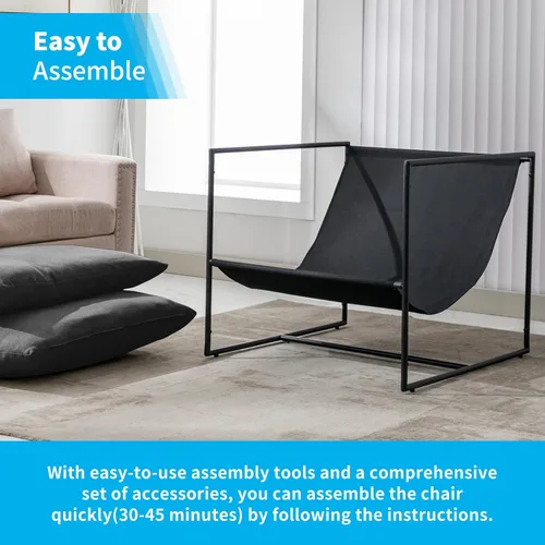 Vista 6 de Silla tipo cabestrillo, silla de acento suave con marco de acero, cómoda silla reclinable con cojín suelto para lectura para sala de estar, sala