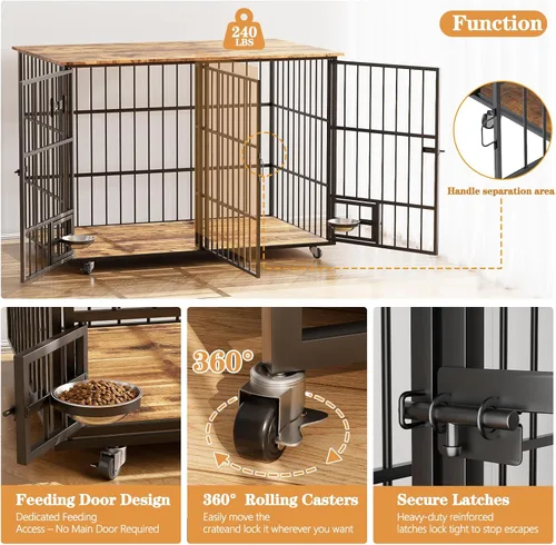 Vista 5 de Dokser - Mueble de jaula para perros de 48 pulgadas para 2 perros grandes y medianos, jaula de madera resistente para interiores para razas grandes