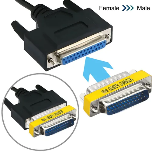 Vista 6 de 6 piezas DB25 macho a macho/hembra a hembra, cambiador de género RS232, conector adaptador de puerto de transferencia de datos de 25 pines