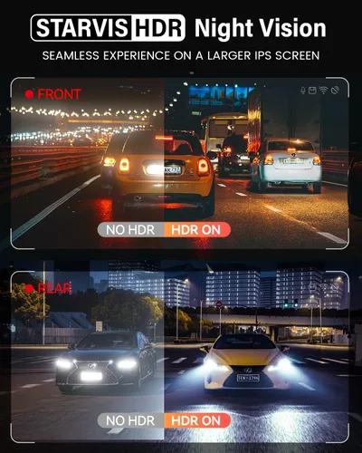 Vista 4 de Cámara de salpicadero delantera y trasera 4K con WiFi 5G GPS incorporado, control por voz, pantalla IPS de 3.39 pulgadas, cámara doble para coche