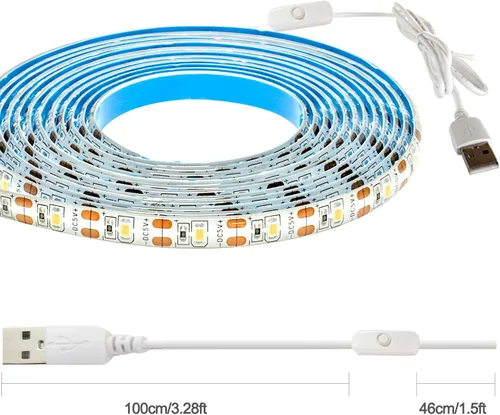 Vista 2 de Tira de luces LED de 5V USB 9.84 pies, 3500K blanco cálido, tira de luces LED flexible impermeable de SMD2835 con 180 LEDs, regulable, luz de tira