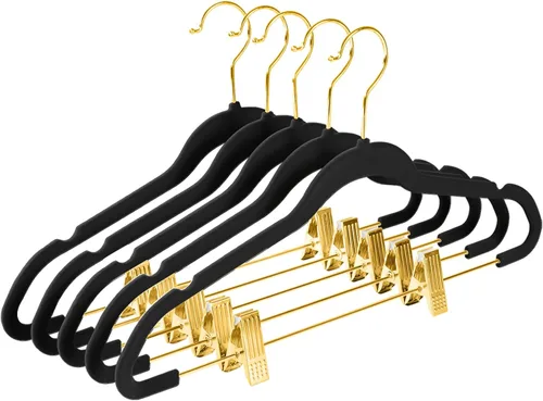 Vista 23 de MIZGI - Perchas premium de terciopelo negro para pantalones con clips ajustables (paquete de 20) Perchas delgadas para faldas - Perchas