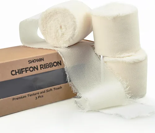 Vista 8 de 3 rollos de cinta de gasa con flecos hecha a mano, de chifón, color negro, de 1.5 pulgadas de ancho x 7 yardas de largo, cinta estilo seda