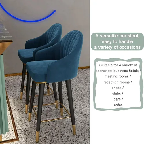 Vista 5 de Juego de 2 sillas de bar giratorias de terciopelo, taburetes altos con respaldo curvo y reposapiés, taburetes Altos para el hogar, Pub, cocina