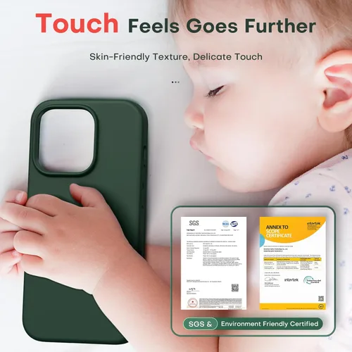 Vista 90 de TOCOL Funda 5 en 1 para iPhone 13, con 2 protectores de pantalla + 2 protectores de lente de cámara, funda de silicona líquida para iPhone 13, verde