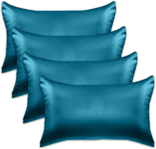 Vista 70 de Elegant Comfort Juego de 4 fundas de almohada de satén de viscosa refrescante con cierre de cremallera oculto, suave como la seda para el cuidado