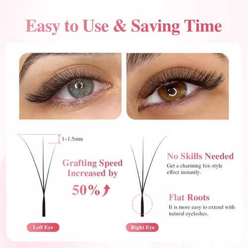 Vista 88 de NAGARAKU Extensión de pestañas en forma de W 3D con volumen en racimo, abanico prefabricado, pestañas postizas de visón sintético mate negro