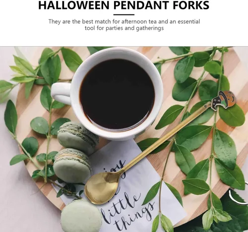 Vista 4 de Hemoton Cuchara de café de acero inoxidable con dije de Halloween, cuchara de té, vajilla de postre para mezclar azúcar, helado, comedor, sopa