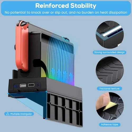 Vista 4 de Kit de montaje en pared para Nintendo Switch y OLED, soporte de consola de muelle de interruptor, accesorios de interruptor con 7 modos de luz, 7