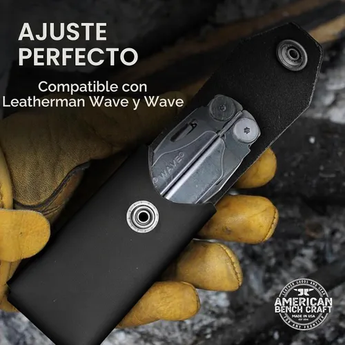Vista 5 de Funda multiherramienta de cuero compatible con Leatherman Wave and Wave Plus, soporte de herramientas de cuero de grano completo ultra duradero Negro