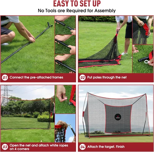 Vista 5 de Red de práctica de golf, red de campo de conducción resistente con objetivo de astillado de alto impacto, incluye bolsa de transporte y pelotas