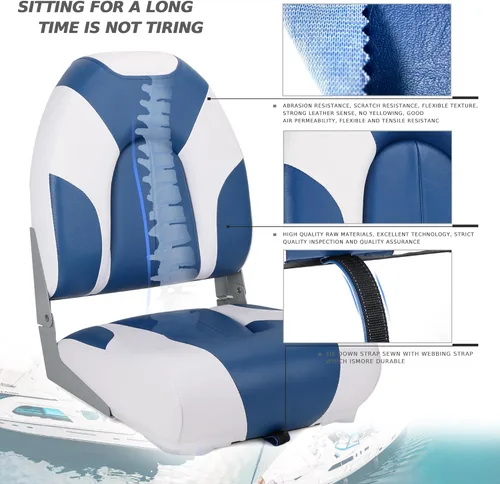 Vista 2 de Asiento plegable para barco Deluxe con respaldo alto marino, tornillos de acero inoxidable incluidos