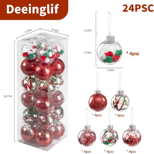 Vista 2 de Deeinglif 60 mm Bolas de Navidad Transparentes, 24 Piezas Adornos de Plástico Inastillables Decorativos para Decoración de Árbol de Navidad, Rojo