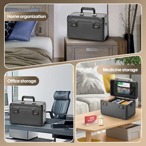 Vista 6 de LOCKCURX Caja de bloqueo de aleación de aluminio con código, caja de almacenamiento con cerradura para medicamentos, efectivo, teléfono y objetos