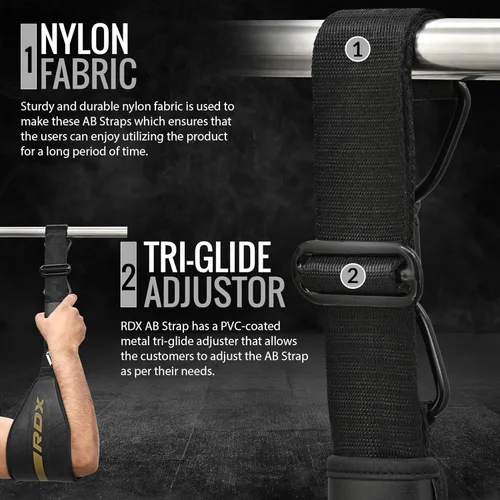 Vista 3 de RDX Correas AB para colgar en la barra de dominadas (par), cuero Maya Hide, construcción muscular abdominal, eslingas acolchadas de soporte