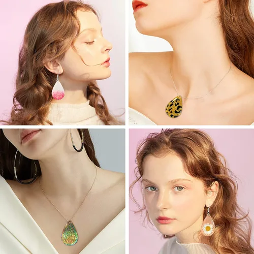 Vista 3 de 2 moldes de resina epoxi – moldes de aretes para hacer joyas, moldes de silicona para joyas de moda, molde de manualidades de resina de lágrima