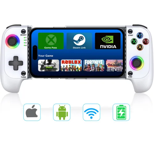 Vista 7 de 【Anti-Drift & Fast-Connect】Wireless Game Controller for iPhone/Android with Case Hall Joysticks Bluetooth Phone Controller, For Cloud Gaming