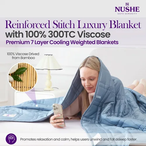 Vista 2 de Manta de lujo con peso refrescante de puntada reforzada con 100% viscosa de 300 hilos, derivada de bambú, mantas con peso de enfriamiento de 7 capas