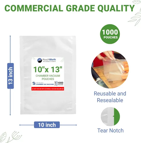 Vista 3 de 1,000 bolsas transparentes de 10 x 13 pulgadas, bolsas de cámara de vacío de 3 mil, ideales para almacenamiento de aspiradora de alimentos