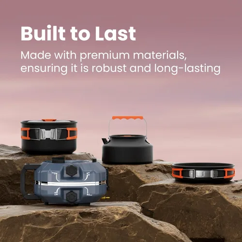 Vista 4 de Cofiyard Kit de estufa de camping de propano de 2 quemadores de 20,000 BTUs con utensilios de cocina para camping, gris