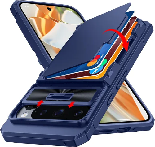 Vista 23 de CENMASO - Funda para Google Pixel 9 Pro XL con tarjetero (4 tarjetas), funda deslizante para cámara y función atril, bloqueo RFID, protección