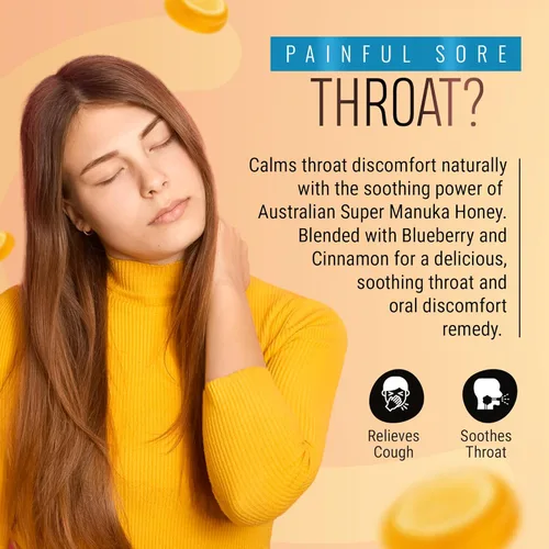 Vista 3 de Berringa Pastillas australianas de miel de manuka, canela de arándanos, MGO 900+, 5.3 onzas, 30