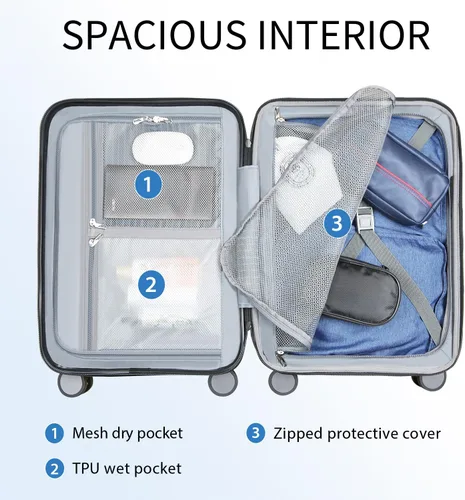 Vista 3 de KROSER Hardside - Equipaje de mano expandible con ruedas giratorias y bloqueo TSA incorporado, maleta duradera con ruedas, equipaje de mano de 20