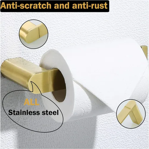 Vista 6 de RANDOM Portarrollos de papel higiénico de oro cepillado, accesorios de hardware de baño SUS 304 de acero inoxidable moderno soporte de rollo