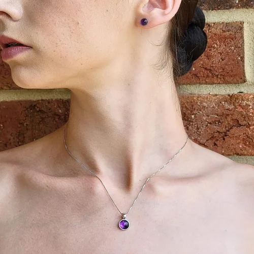Vista 56 de Pendientes naturales de 0.236 in con chapado en oro blanco sobre plata de ley, bisel cabujón de piedras preciosas regalo de joyería para ella