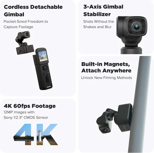 Vista 7 de Feiyu Pocket 3 Kit Cámara de Vlog Manual 4K Estabilización de Imagen de Gimbal de 3 Ejes 1/2.3" CMOS 4K60fps 1080P 120fps Ángulo Ultra