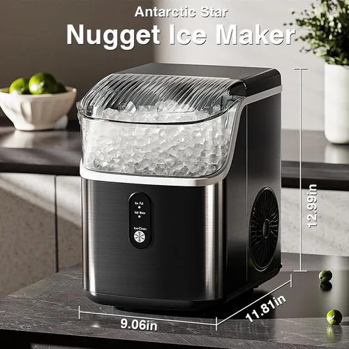 Vista 4 de Antarctic Star Nugget Ice Maker - Máquina de hielo masticable con limpieza automática, fabricación rápida de hielo de 34 libras/24 horas, operación