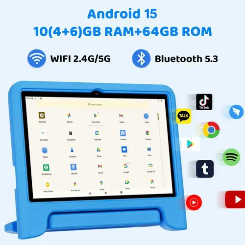 Vista 3 de Tablet Android 15 actualizada 2026, tableta para niños de 10 pulgadas, CPU Octa-Core, 10 GB+64 GB+1 TB Expandir tabletas para niños con espacio