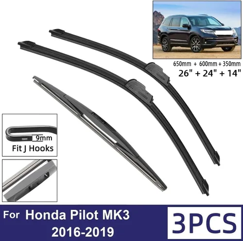 Vista 2 de Limpiaparabrisas de automóvil compatible con Honda Pilot MK3 2016-2019, limpiaparabrisas delantero y trasero de goma suave, parabrisas de 26 + 24 +