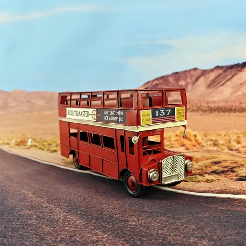Vista 4 de Vintage London Double Decker Sightseeing Bus Modelo Open Top Diecast Metal Modelo Réplica Rojo Londres Autobús Figurine Colección