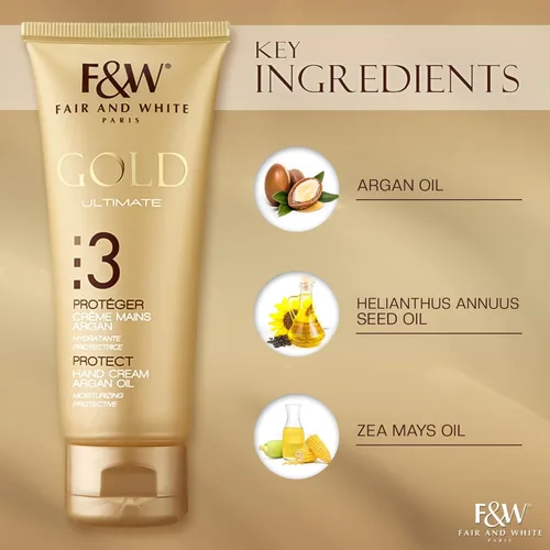 Vista 2 de FAIR & WHITE Crema de manos Gold - 4.4 fl oz / 4.2 fl oz - Formulada para eliminar las estrías con manteca de karité y glicerina