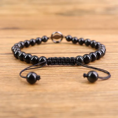 Vista 5 de COAI - Pulsera con cuentas de piedra de obsidiana negra