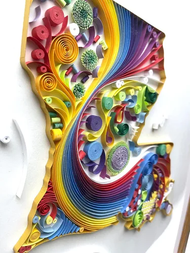 Vista 5 de Quilled Louisiana Map v4 (Handmade) - 16"x20"x1" unfinished hard wood glass frame