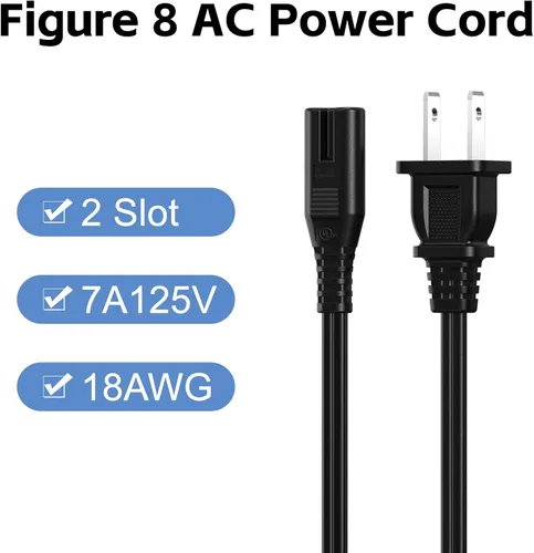 Vista 3 de Cable de alimentación de CA de 10 pies (1 unidad), cable de alimentación de TV de 2 clavijas, cable de alimentación de repuesto para Xbox One S